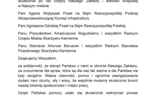 Wspólnie w obronie Zakładów Linii Kolejowych w Skarżysku-Kamiennej 