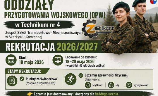 Wcześniejsza rekrutacja uczniów do Oddziałów Przygotowania Wojskowego w ZSTM w Skarżysku – nie przegap swojej szansy!