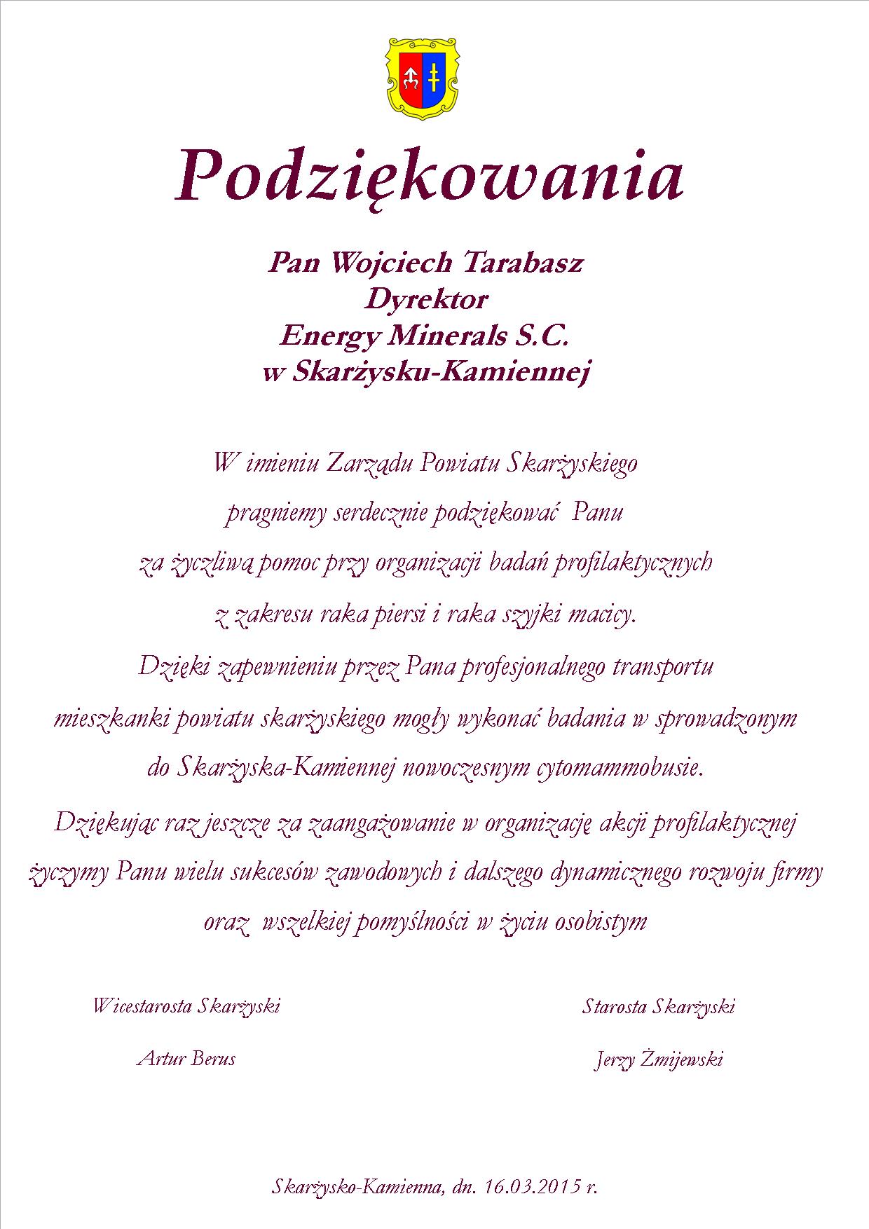 Podziękowania Energy Minerals