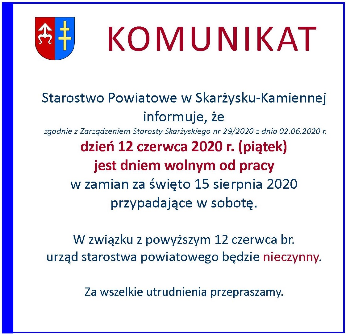 DZIEŃ WOLNY KOMUNIKAT 