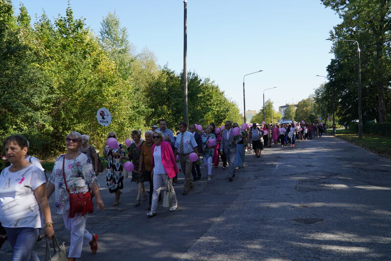 XIV Marsz Różowej Wstążeczki w Skarzysku-Kamiennej - przemarsz ulicami miasta - uczestnicy 