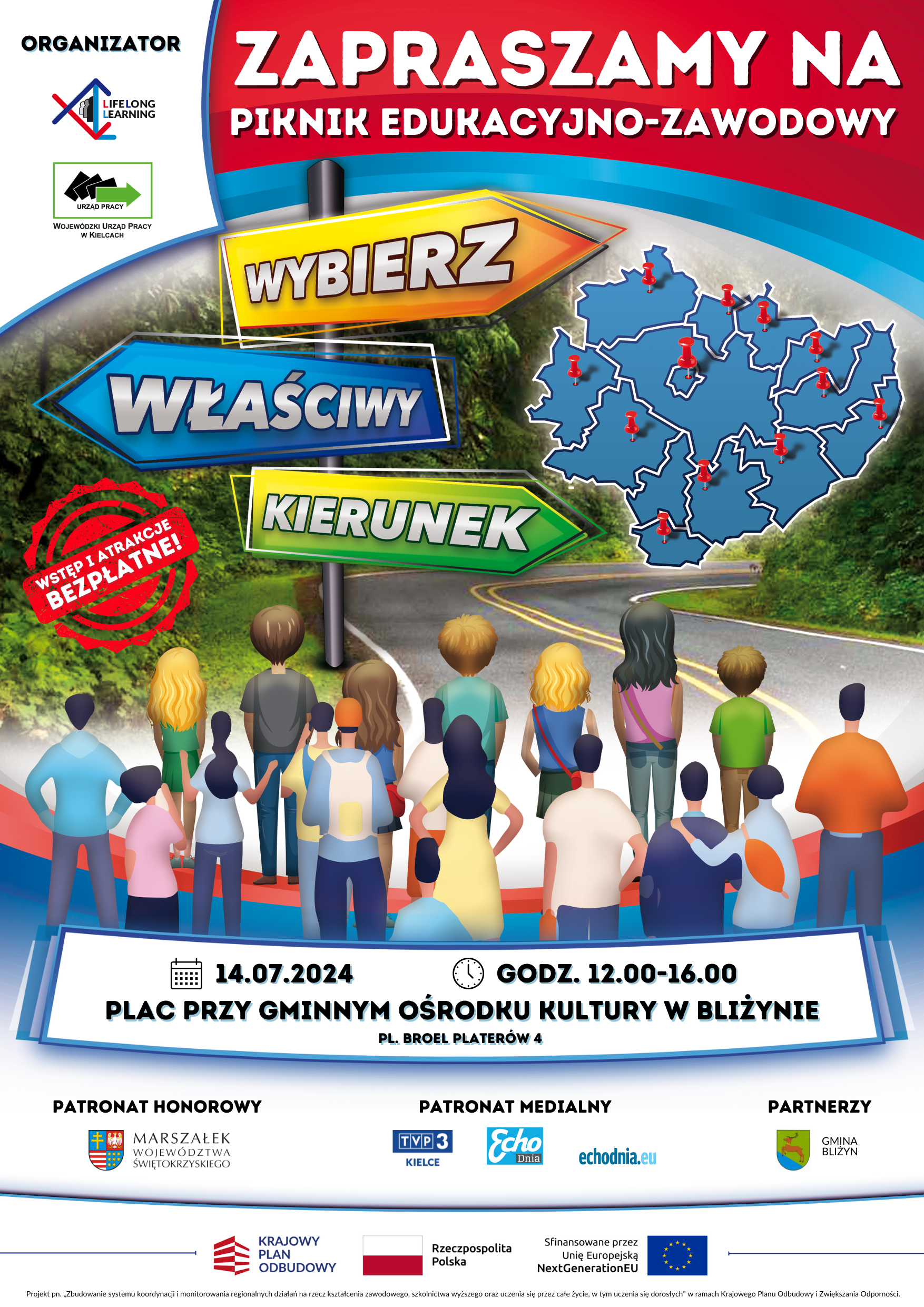 Plakat promujący piknik w Bliżynie