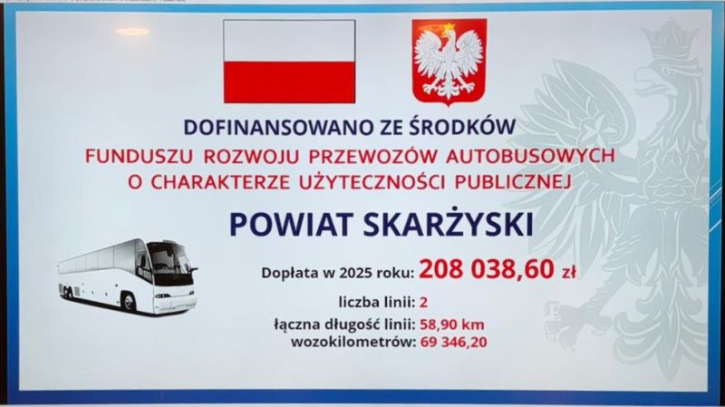 tablica informująca o kwocie dofinasowania do transportu publicznego 